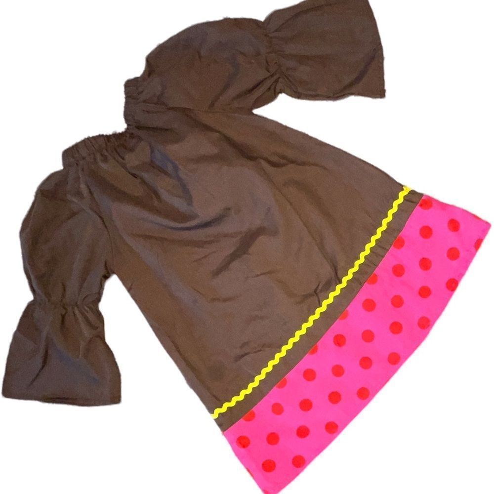 Adorable Pink/Brown Peasant Dress w/Appliquéd Turkey Size XS 18-24m * - Picture 2 of 3